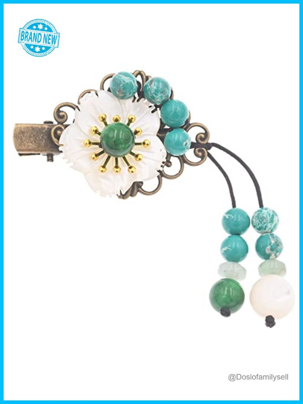 Women Kimono Flower Hair Clip, Natural Jade Vintage Hair Pin with Tassel
